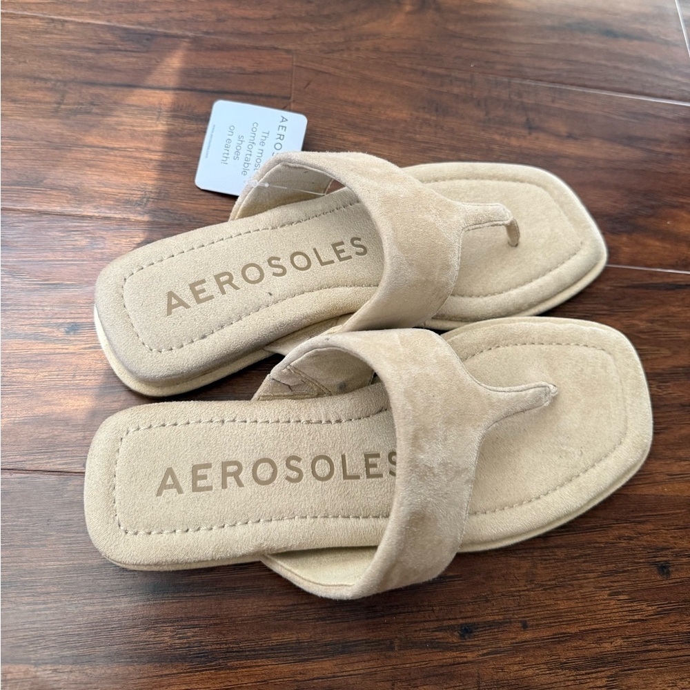 AEROSOLES Beige Suede Thong Sandals - Picture 9 of 9